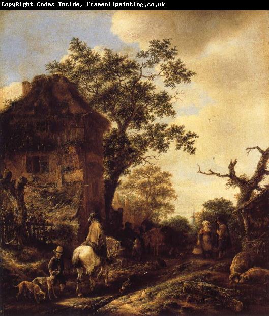 OSTADE, Isaack van The Outskirts of a Village,with a Horseman